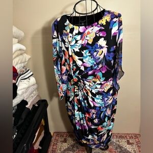 size 14 casual dress pretty womens black floral bright  stretch fourteen large